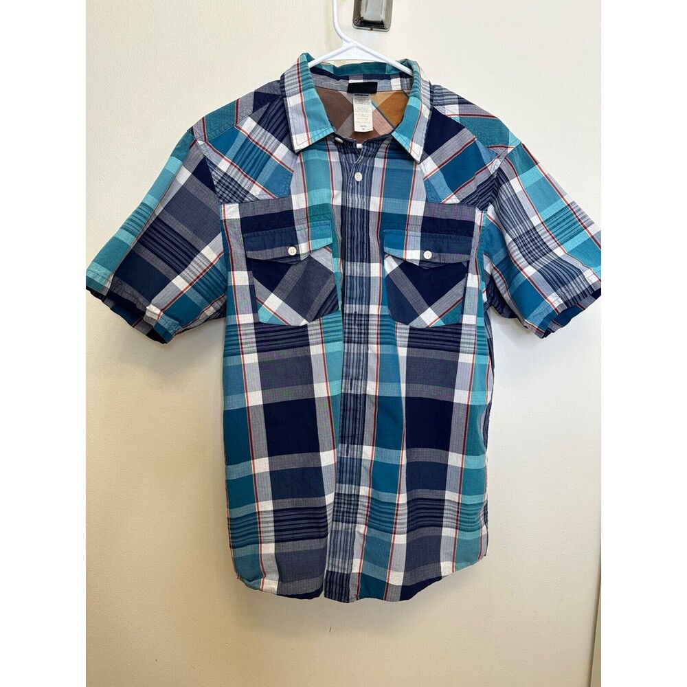 Patagonia Shirt Mens Medium Blue Green Plaid Outdoor Hiking Organic Cotton